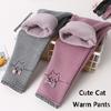Зимние толстые милые теплые штаны с котом, корейские леггинсы с флисом и бархатные штаны для девочек, детские леггинсы, брюки