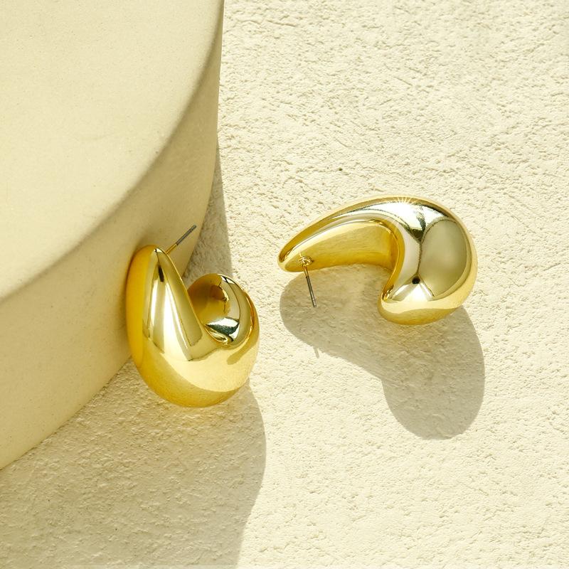 Big Waterdrop Smooth Gold Color Round Stud Earrings Unique Exaggerate Geometric Personality Women Jewelry Earring
