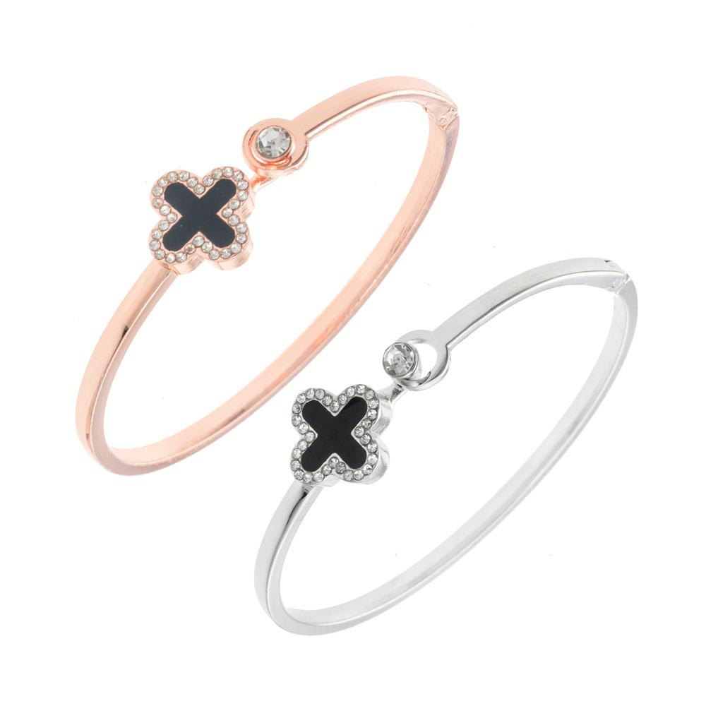 Korean Four-Leaf Clover Eco-Friendly Rose Gold Bracelet - Versatile, Popular Open Bangle