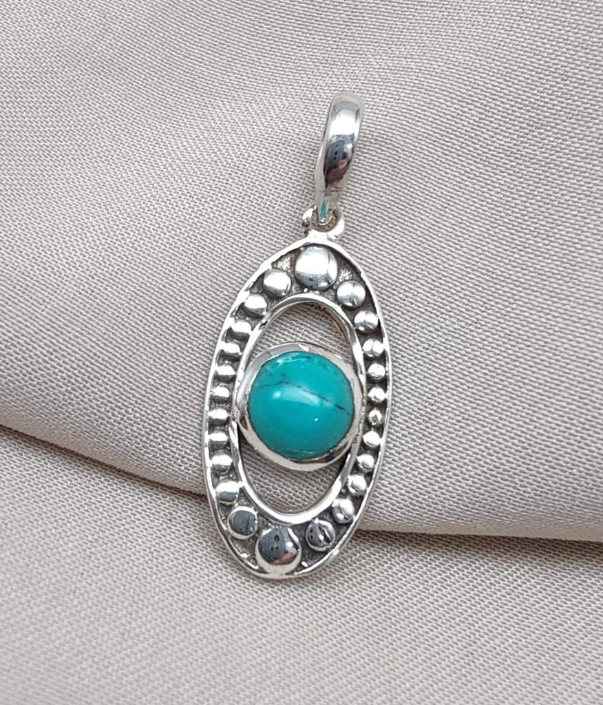 Turquoise Sterling Silver Pendant: Handmade Boho Tribal Necklace