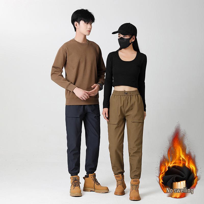 Осенне-зимние унисекс ветрозащитные софтшелл брюки для хайкинга с водонепроницаемой бархатной подкладкой, с возможностью нанесения логотипа