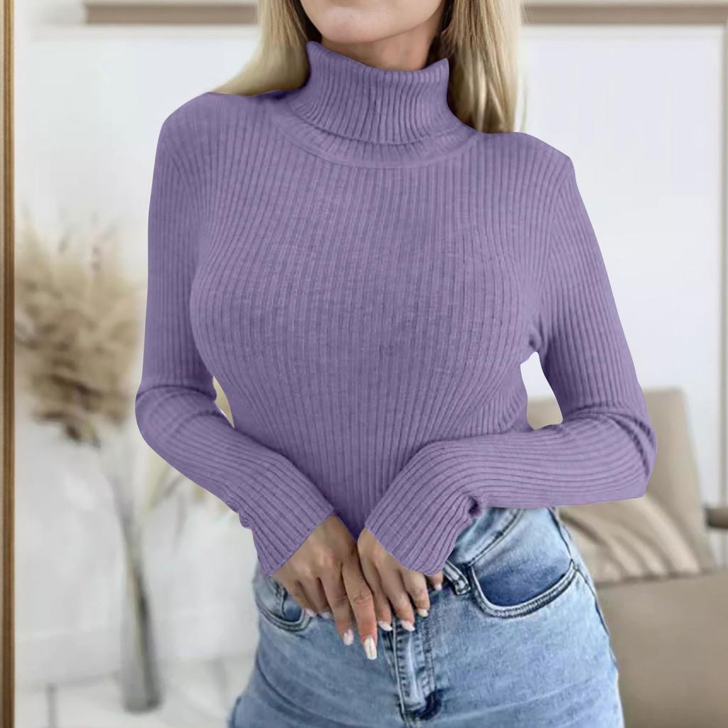 Women's Fashion Casual Solid Color Sweater Long Sleeve Slim Sweater Pullover Top
