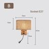 Designer Wood Iron LED Bedroom Bedside Wall Lamp Aisle Corridor Lighting Background Sconce Decor Nightlight Linen Lampshade