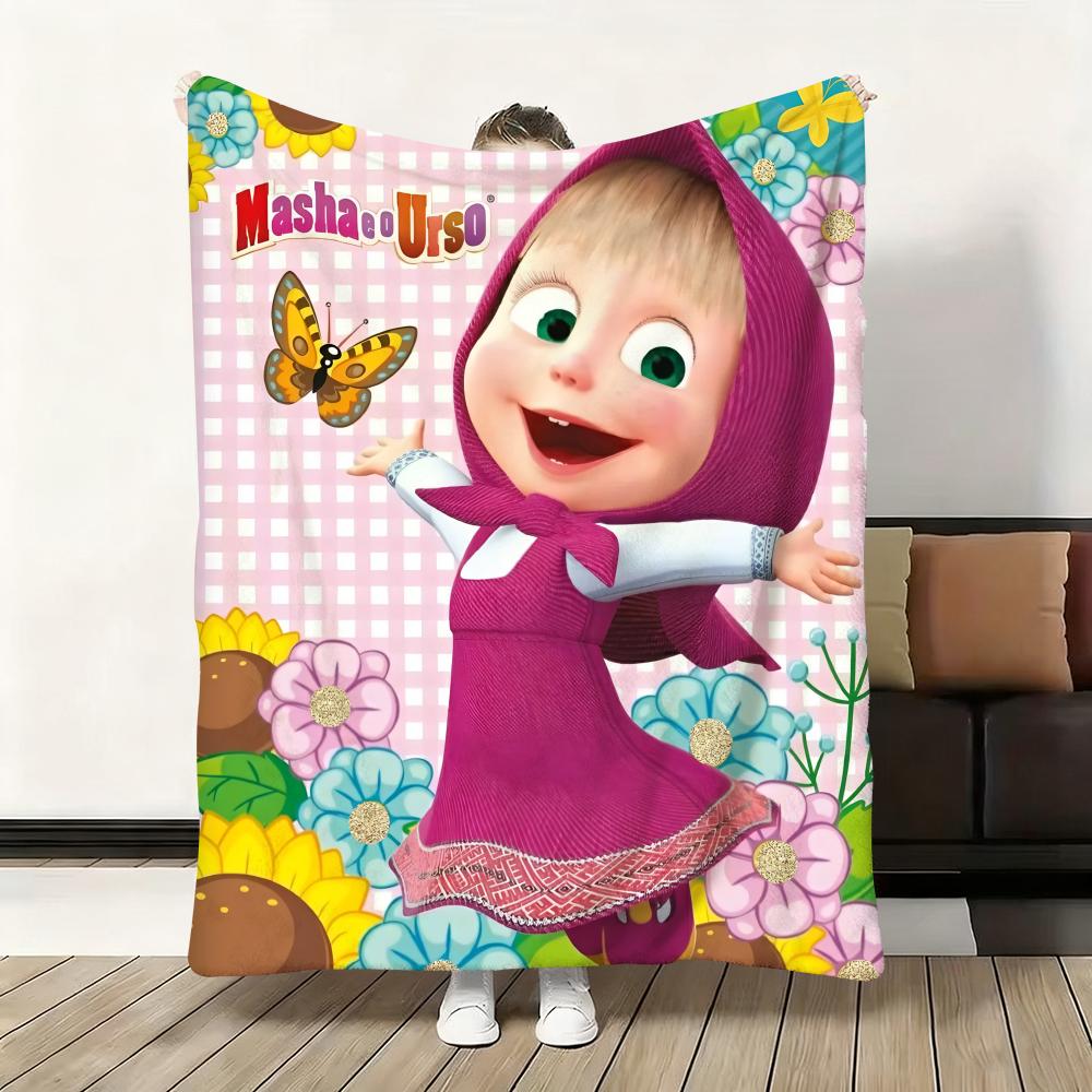 Мультяшный плед «Маша и медведь Б.», мягкий, пушистый, теплый, приятный на ощупь, идеально подходит для дивана, кровати, офиса, дневного сна и зимы.