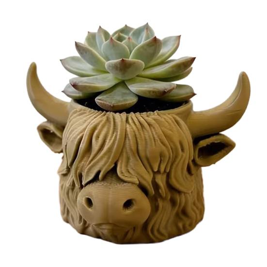 Highland Cow Planter 3D Printed Cute Animal Flower Pot Mini Cow Plant Container for Indoor Outdoor Desk Patio Garden Decor