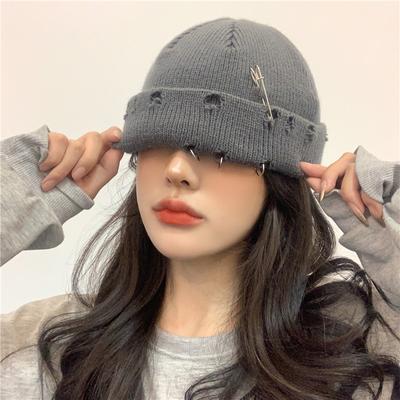 Зимняя вязаная шапка Harajuku женская модная теплая толстая шапка Gorro для мужчин в стиле хип-хоп с дырочками короткая шапка унисекс базовая кепка