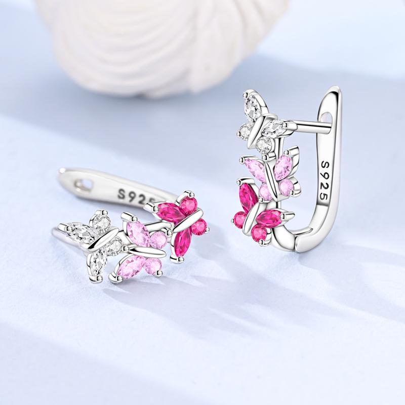 Серьги-кольца из серебра 925 пробы Бант Пчела Вишня Бабочка Перо Кубический цирконий Серьги для женщин DIY Изготовление ювелирных изделий Подарок