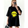 Oversized T Shirt Black Yellow Skull Print With Birds And Trees Graphic For Casual Streetwear Style