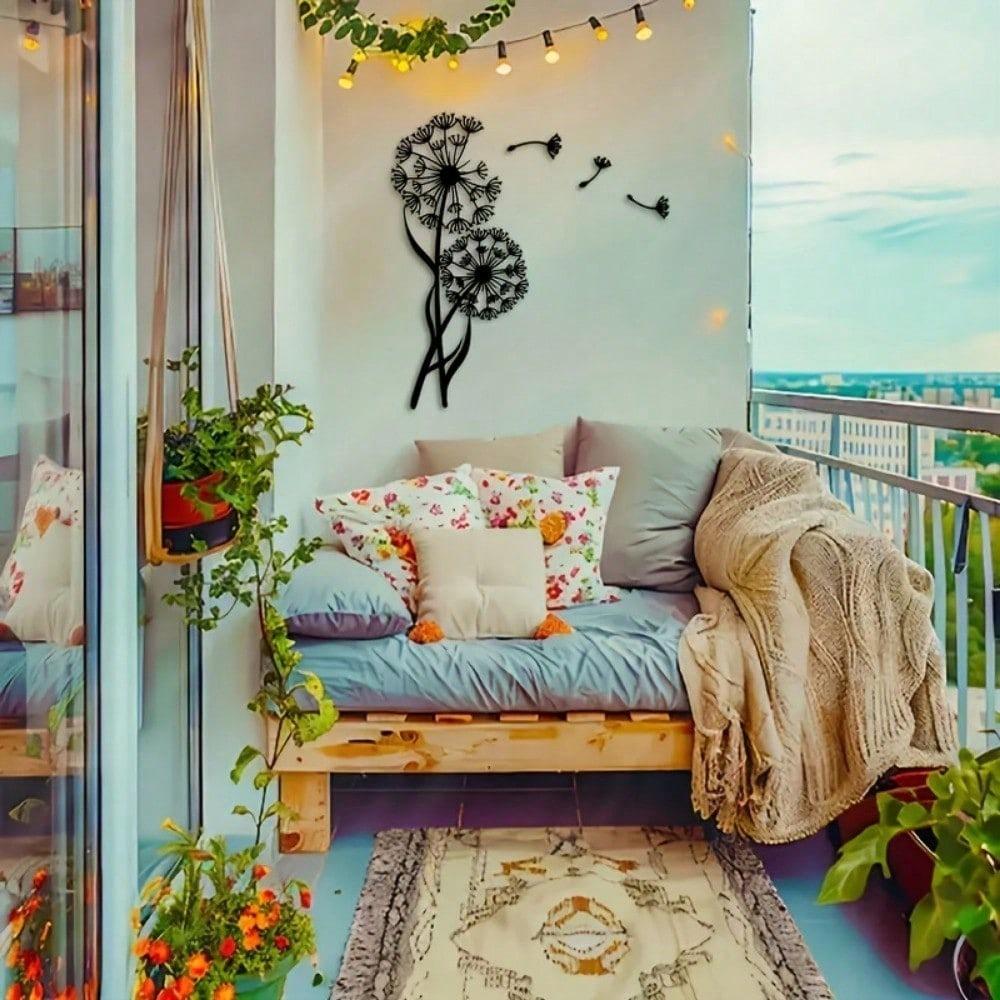 1 PC Black Iron Wall Art Elegant Flying Dandelion Modern Home Decor for Bedroom, Living Room, or Bathroom. Waterproof, Rustproof & Durable Wall Decor