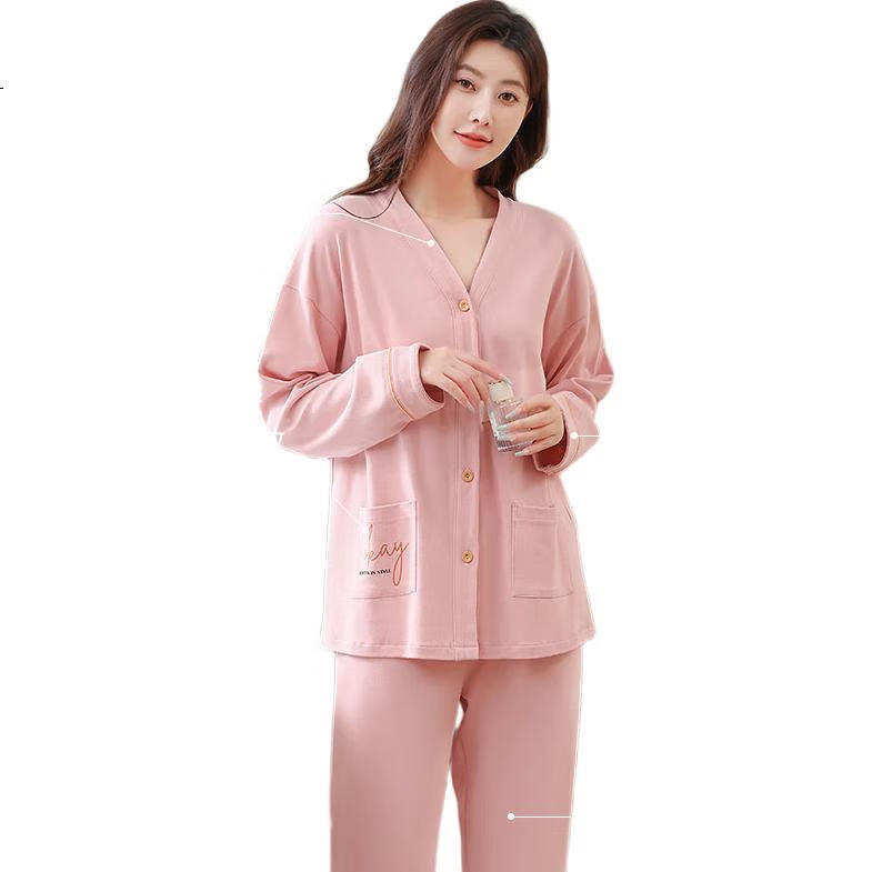 LangSha Women's Pajamas, Spring And Summer Antibacterial Spring Style, Pure Cotton Long-Sleeve Anti-Mite, Home Wear, Plus Size Thin Set
