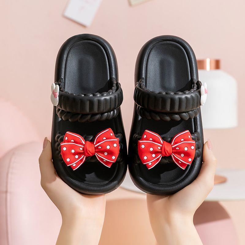 Сандалии для девочек Летние пляжные нескользящие модные сандалии и тапочки с бантом на толстой подошве