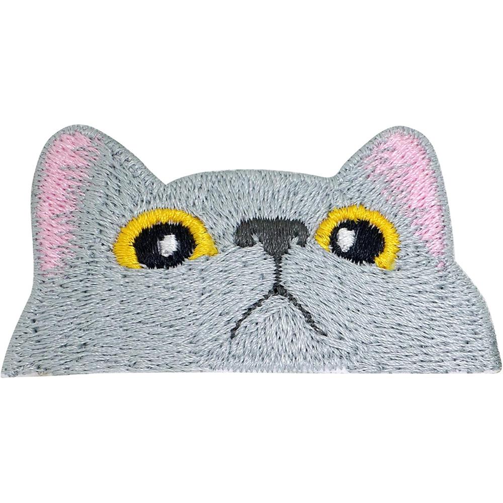 1 шт., симпатичная черная морда кошки, вышитая нашивка на ткань, значок плачущего кота, нашивка для одежды, сумки, аксессуаров 3,8*7,6 см