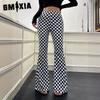 Checkerboard Flared Pants Women's Fitness Yoga Dress High Waist Show Leg Long Tight Naked Sports Casual Street Style