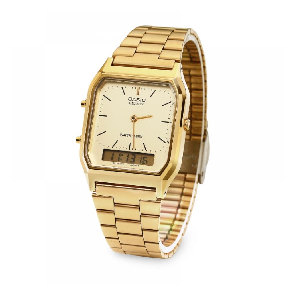 Casio Aq 230ga 9dhdf  Aq 230ga 9d  Аналогово-цифровые квадратные винтажные ретро публичные металлические часы