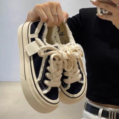 Повседневная спортивная женская супер огонь черная низкие кеды уродливые милые большая голова круглая голова голова манго доска обувь платформа грубый край парусиновые туфли