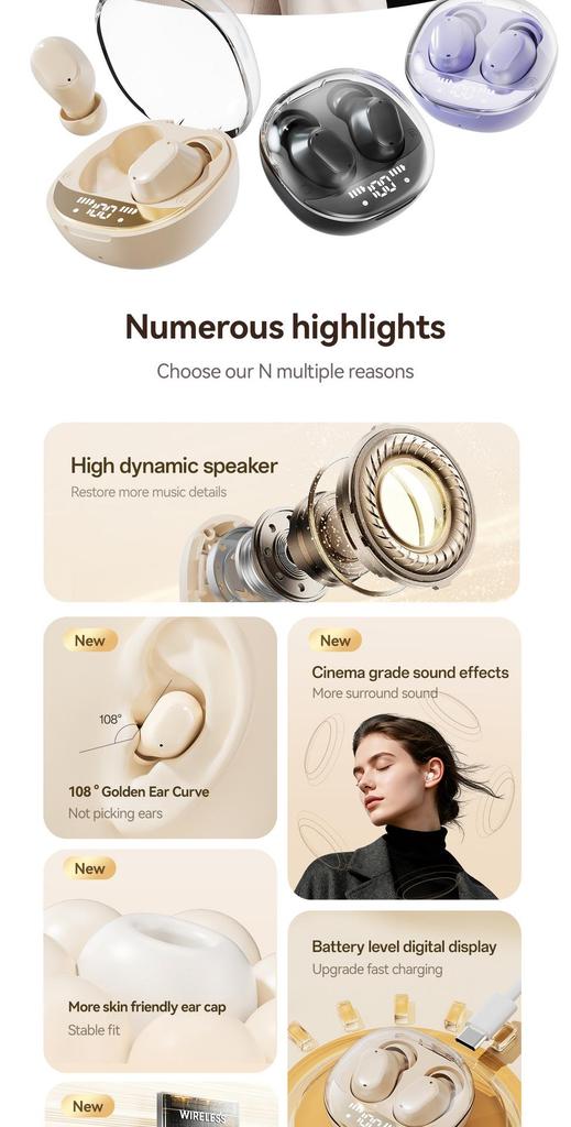 M150 Мини-наушники Bluetooth с шумоподавлением, невидимые - Милые, Удобные и По-настоящему Безболезненные Внутриканальные Наушники для Длительного Ношения