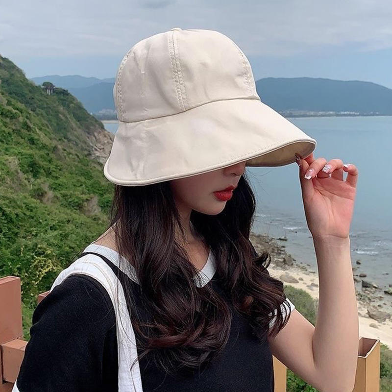 Japanese Style Summer Women Sunhat Fisherman Hat Solid Color Simple Outdoor Beach Adjustable Sun Visor Hats Ponytail Bucket Hat