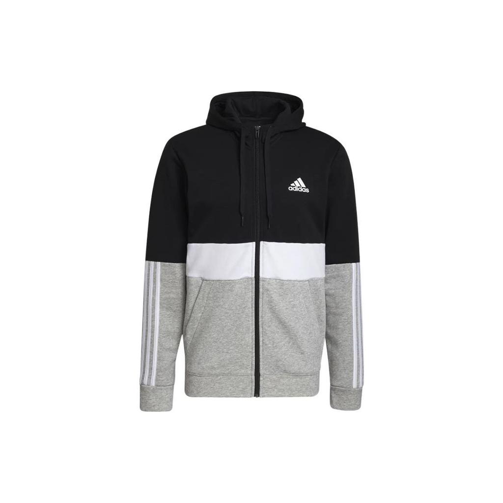 Adidas Colorblock Three-Stripe Print Logo Zip Hoodie Jacket Men Jackets Black GV5244