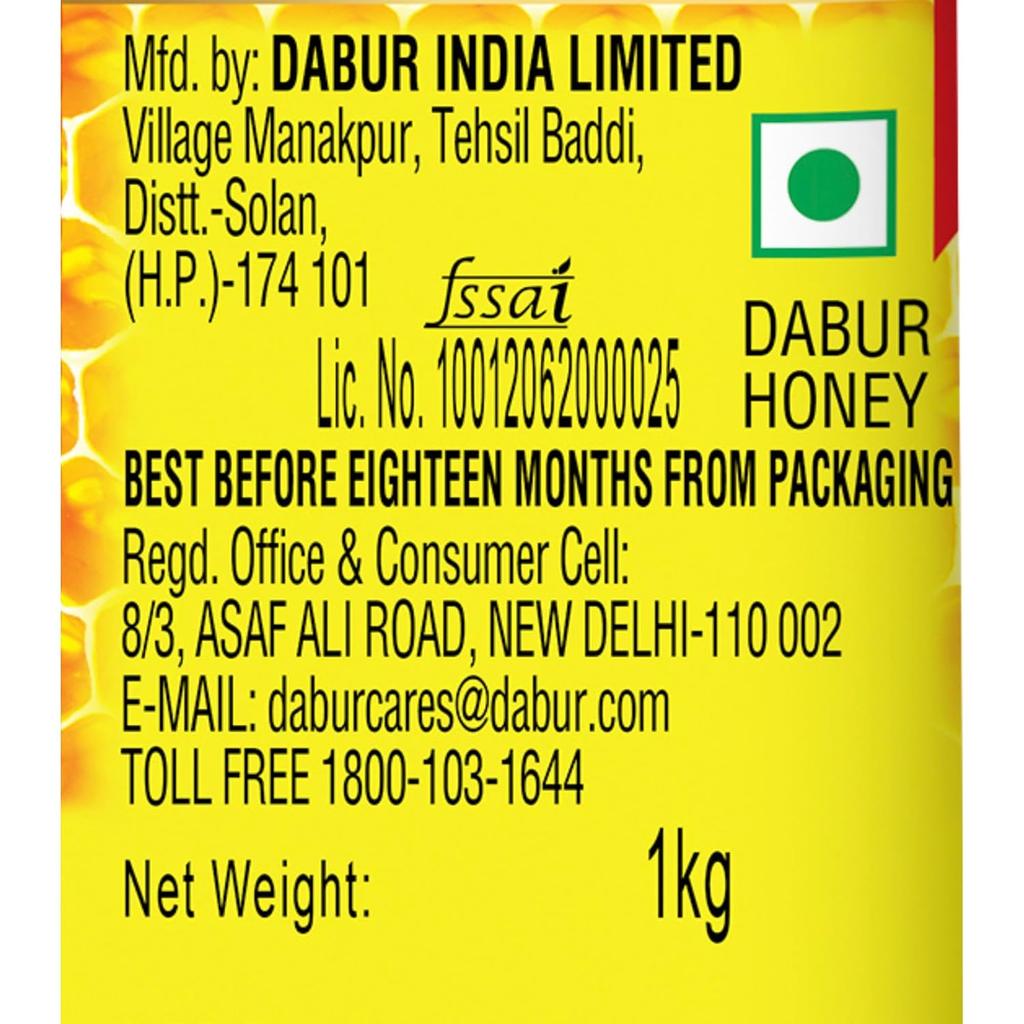 Dabur Мед 1 кг Бутылка | 100% Чистый Натуральный Мед | Богат Антиоксидантами для Иммунитета, Энергии и Здорового Образа Жизни | Без Добавленного Сахара | Глобальный Бренд