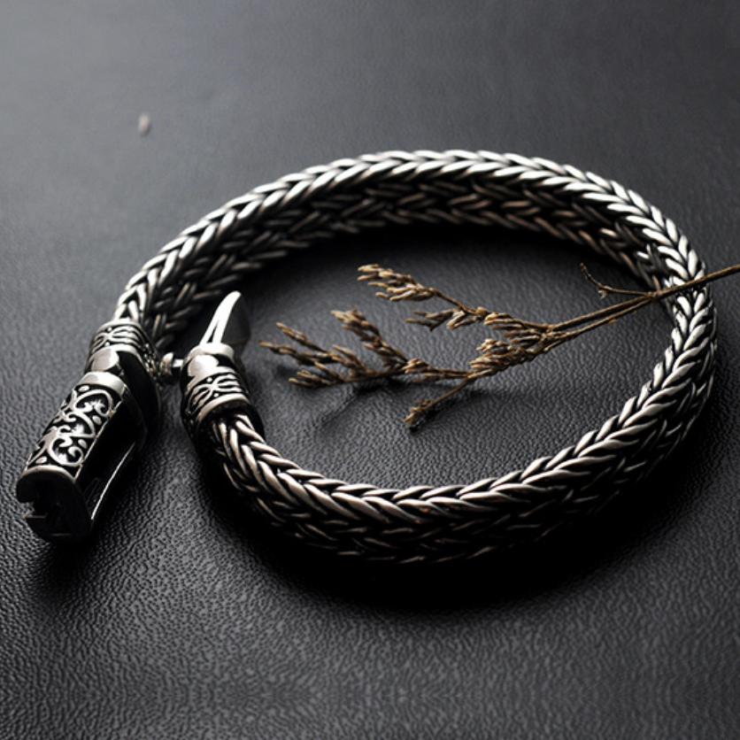 S925 Настоящее Стерлинговое Серебро Ретро Классический Плетеный Браслет Мужской Личность Классическая Мода Ручная Цепочка Изящных Ювелирных Изделий