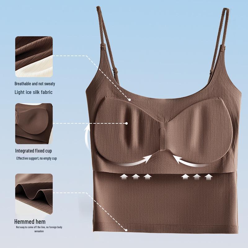 2025 Новая женская бесшовная весенняя майка с нагрудными вкладышами - Удобная, стильная и подходящая для ношения как нижнее белье или как верхняя одежда