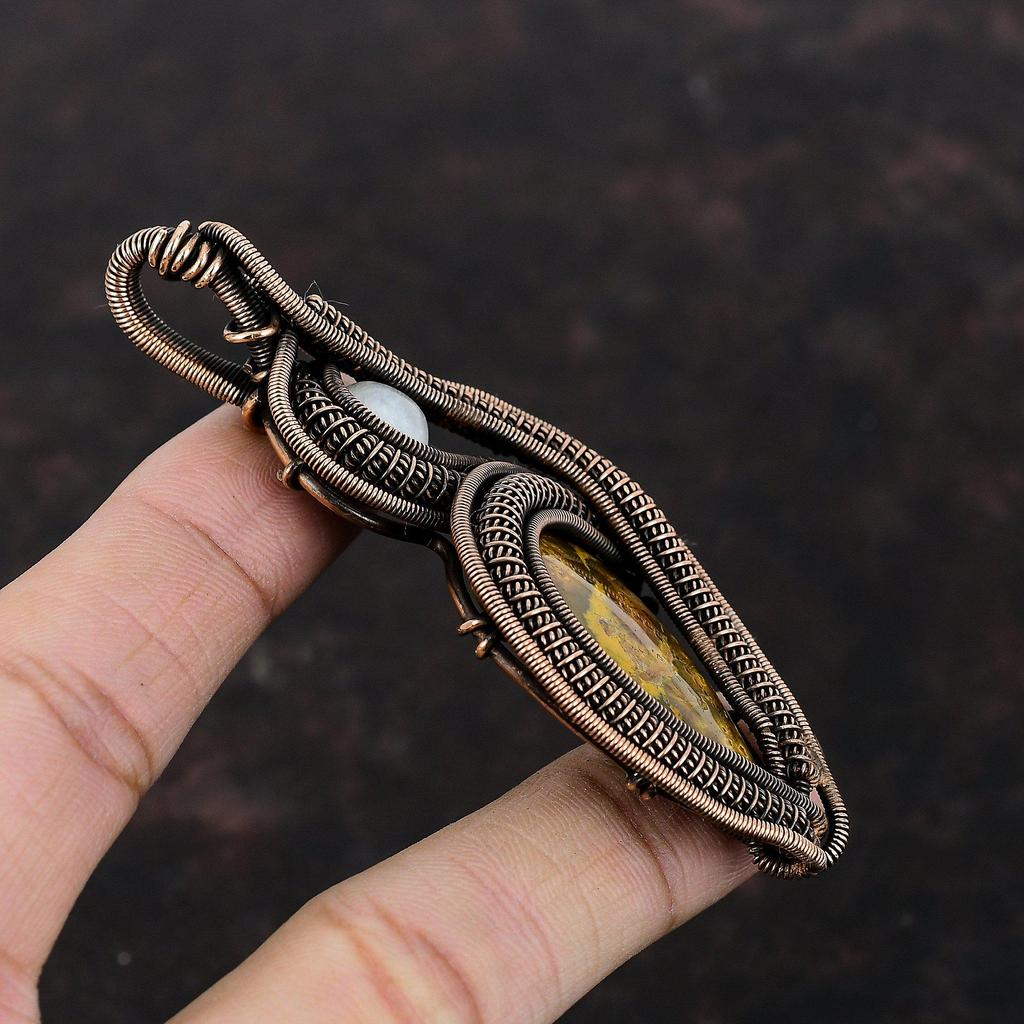 Ocean Jasper Pendant Rainbow Moonstone Pendant Copper Wire Wrapped Pendant Handmade Stylish Jewelry Gemstone Pendant For Gift Copper Jewelry