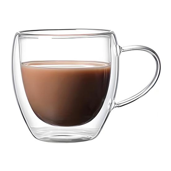 Double Wall Glass Tumbler with Handle Heat-Resistant Insulated Glass Mugs for Coffee Tea Milk 12oz Transparent Drink Cup for Home Office Use