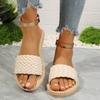 Модные плетеные летние тапочки для женщин больших размеров, однотонные плетеные сандалии на плоской подошве, женские легкие нескользящие пляжные шлепанцы