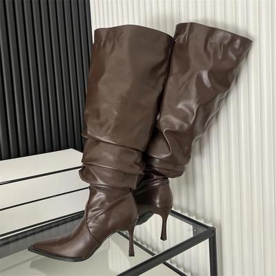 Eilyken Дизайнерский Стиль Плиссированные Тонкие Каблуки Женские Сапоги до Колена Осень Зима Острый Носок Стриптизер Пром Женская Обувь