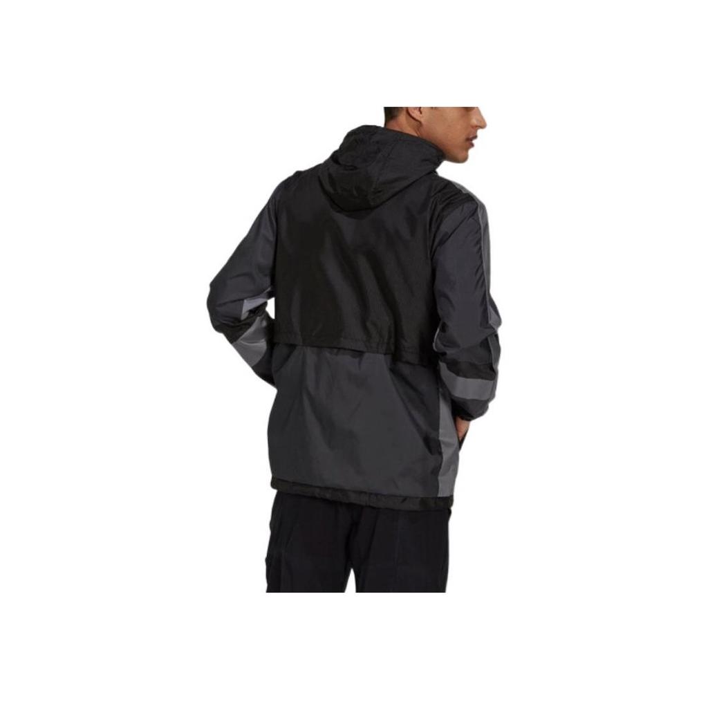 Adidas Logo Print Drawstring Hooded Zip-Up Sports Jacket Men Outerwear Black H31442