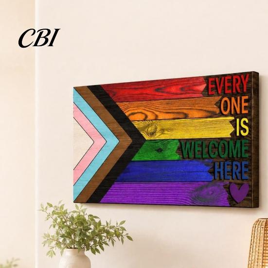 Rainbow Door Hanger LGBT Sign Front Decor, Every One Is Welcome Here Pride Flag Wooden Decor Wall Gay Decorations for Home Porch Classroom LGBTQ