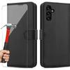 Wallet Case - Leather Effect - for Samsung A04s - Black - 2 Tempered Glasses - Magnetic Closure