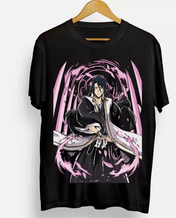 Anime Byakuya Kuchiki Bleach Unisexga Black T Shirt Size S 4XL