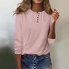 Women's Fashion Casual Round Neck 3/4 Sleeve Loose Solid Color Button T-Shirt Ladies Top
