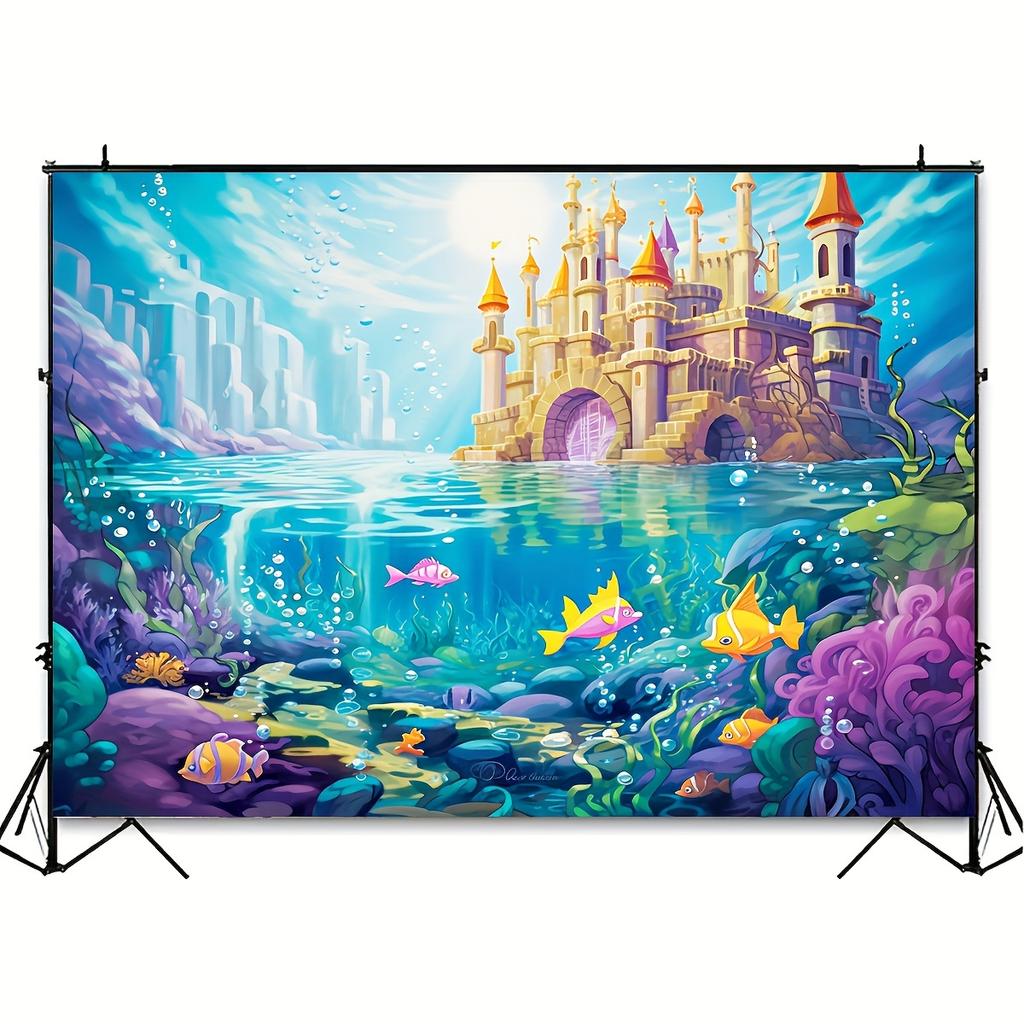 A photography background featuring mermaids, with elements of an underwater castle