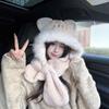 Keep Warm In Winter Cute Little Fox Hat Scarf Integrated Women's Plush Thickened Warm Cycling Cold Protection Ear Hat Women