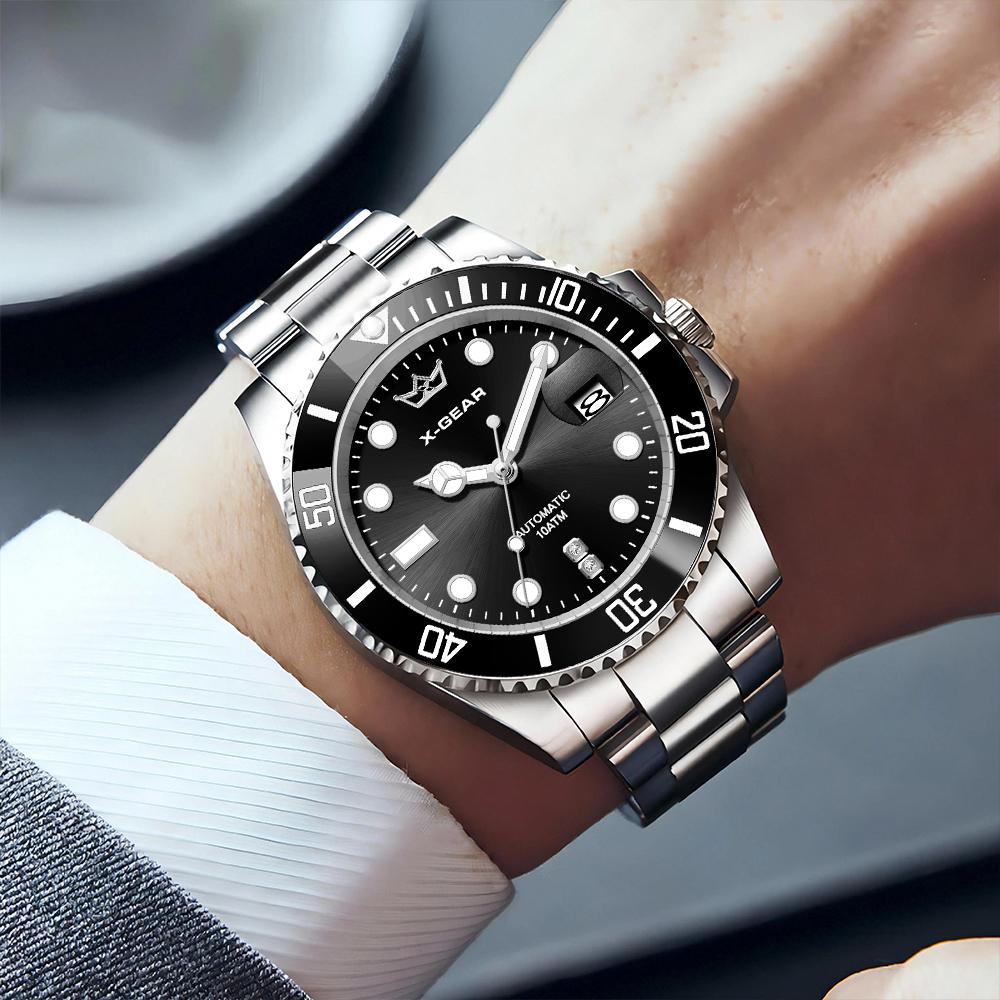 X-GEAR Man Watches Automatic Business Luxury Style Stainless Steel Waterproof Watch Relogio Luminous Give Gift