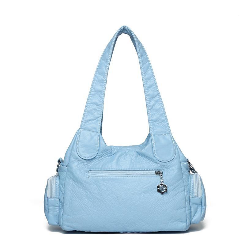 Летняя мода 2025 Синие наплечные сумки для женщин Маленькая сумка-шоппер Однотонная из мягкой кожи Сумка-кроссбоди Дамская дорожная сумка-тоут