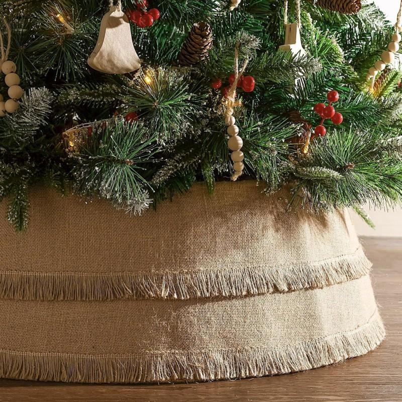 Christmas Tree Skirt Burlap Collar Adjustable Clips Holiday Decor