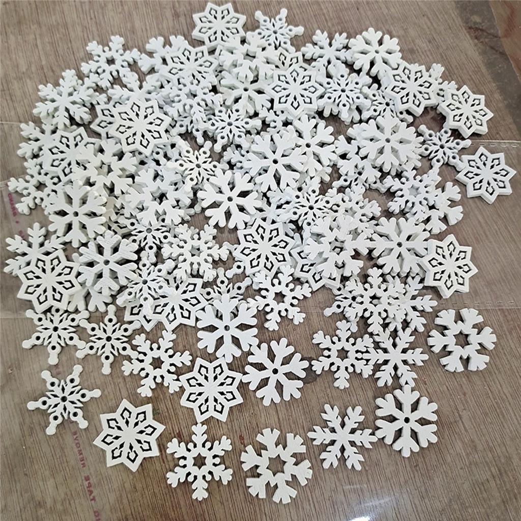 50Pcs White Wood Snowflakes Christmas Decoration For Home Xmas Tree Ornaments Pendants Hanging New Year Decorations