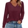 Женская модная повседневная рубашка с длинным рукавом однотонного цвета, женские топы с V-образным вырезом
