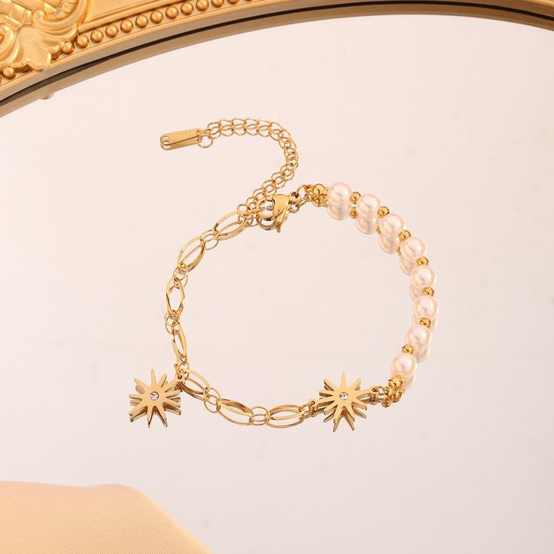 Korean-style niche design titanium steel star pearl bracelet for women, vintage style ins Trendy bracelet jewelry