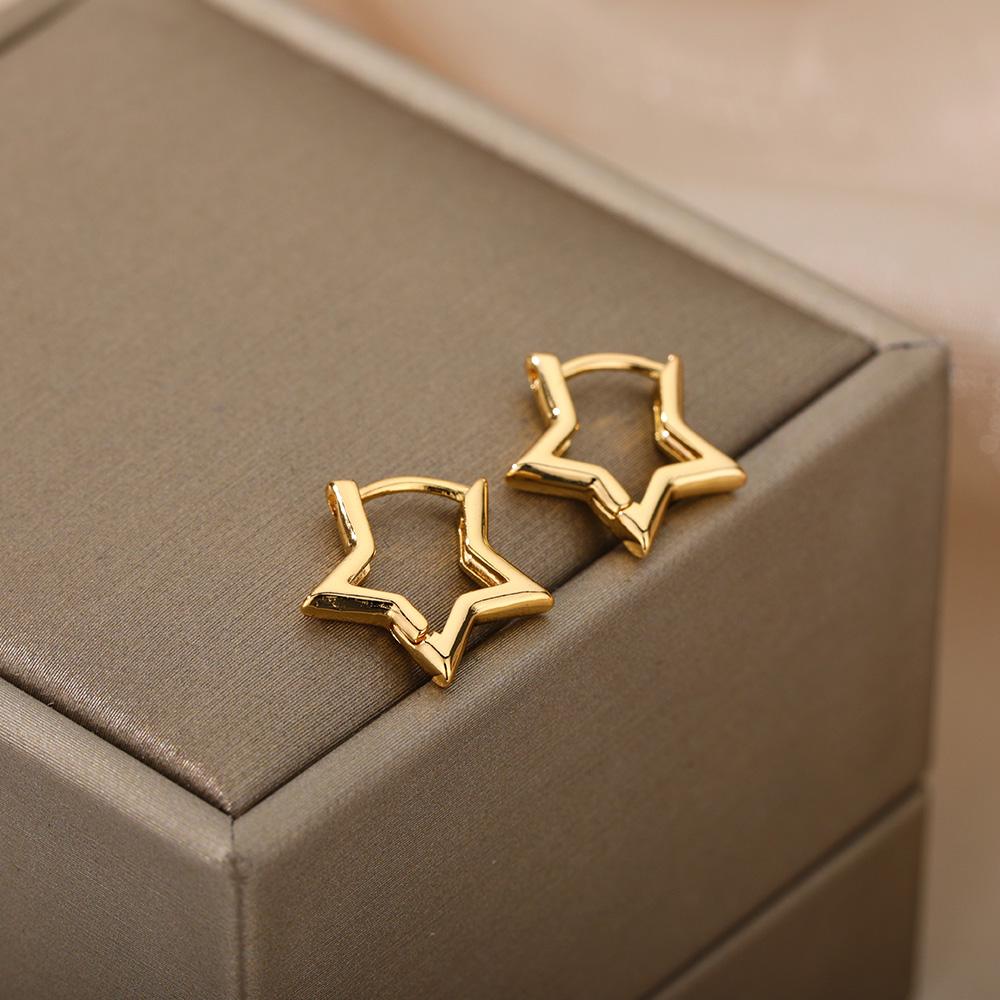 316L Stainless Steel Star Earrings For Women Gold Color Geometric Star Hoop Earring Girl Jewelry Hypoallergenic Accessories