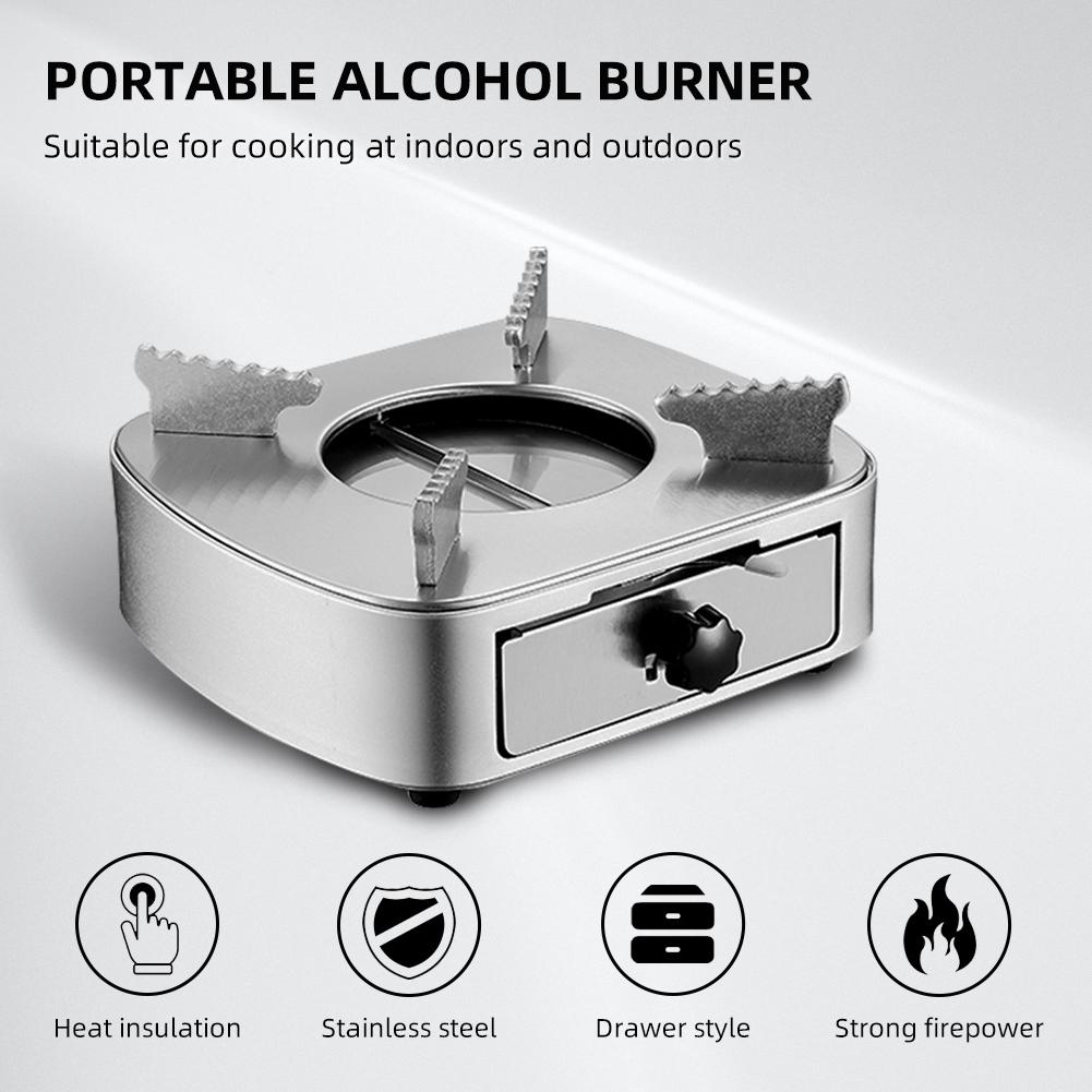 Mini Alcohol Stove Burner Stainless Steel Adjustable Firepower Windproof Drawer Style