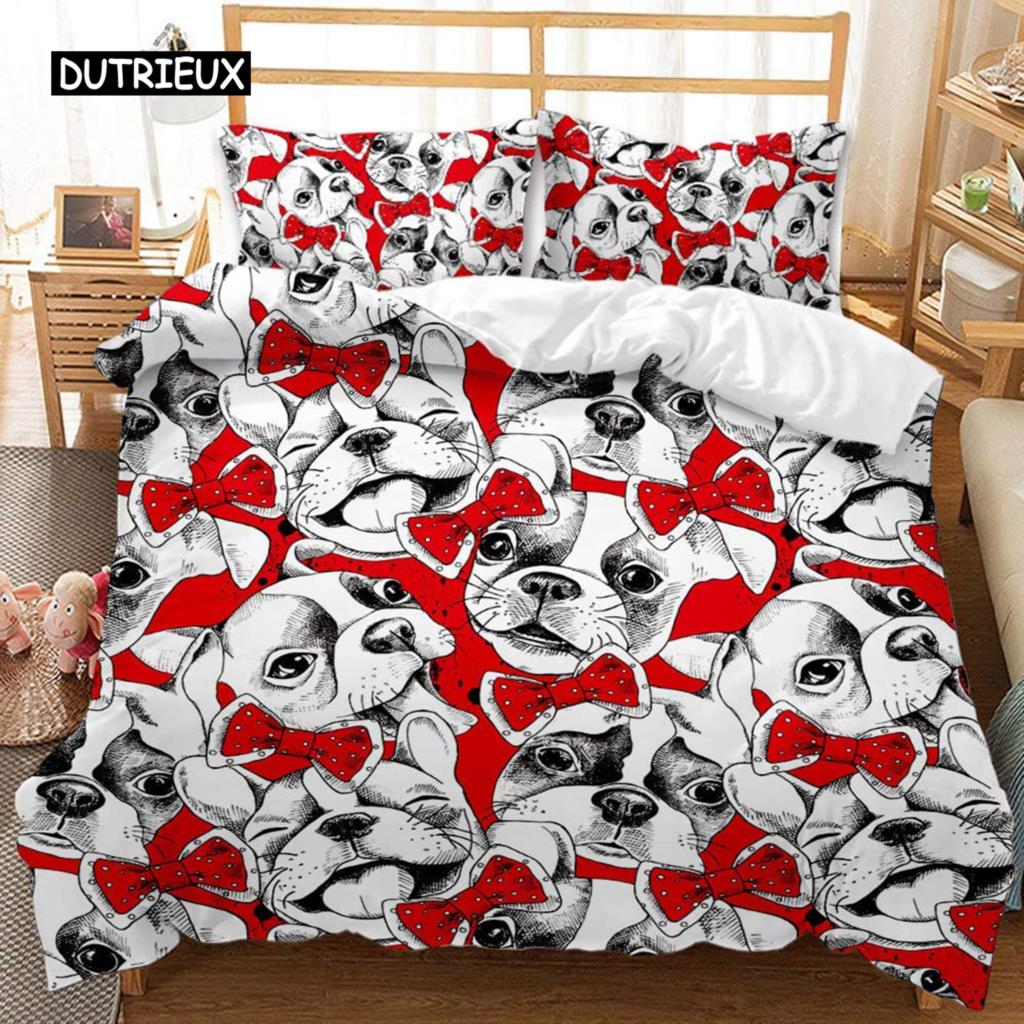 Bulldog Duvet Cover Set Polyester Bulldog Twin Bedding Set Black and White Style Animal Theme Double Queen King Size Quilt Cover