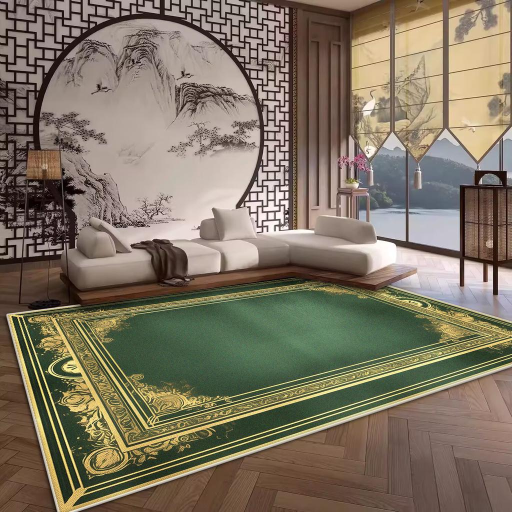 Luxury Big Size Antiskid Living Room Rug Soft Golden Border Bedroom Decoration Carpet Washable Room Decor Home Mats Customizable