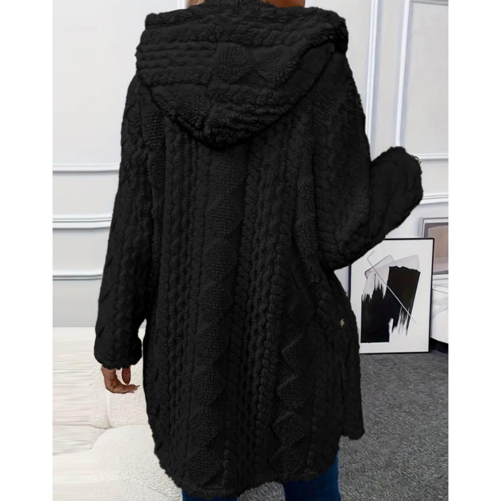 Autumn and Winter Hooded Solid Color Cardigan Button Long Sleeved Casual Fleece Jacket