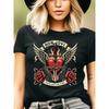 Европейские размеры Женская футболка Bangchowei Rock - Иконический принт с изображением сердца и меча, розы 'Твоя любовь - мой огонь'