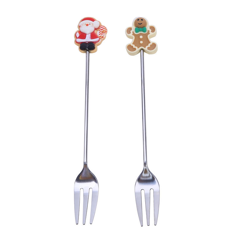 Рождественский набор вилок и ложек из нержавеющей стали, полированное серебро, десертные вилки с кофейными ложками, элегантные сервировочные приборы для рождественской вечеринки