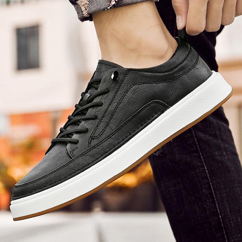 Men Leather Casual Shoes Sewing Lace Up Fashion Sneakers Outdoor Flats Spring Autumn New Men's Footwear